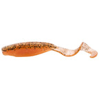 Scented curly tail fishing lure, orange-brown glitter body with curled tail