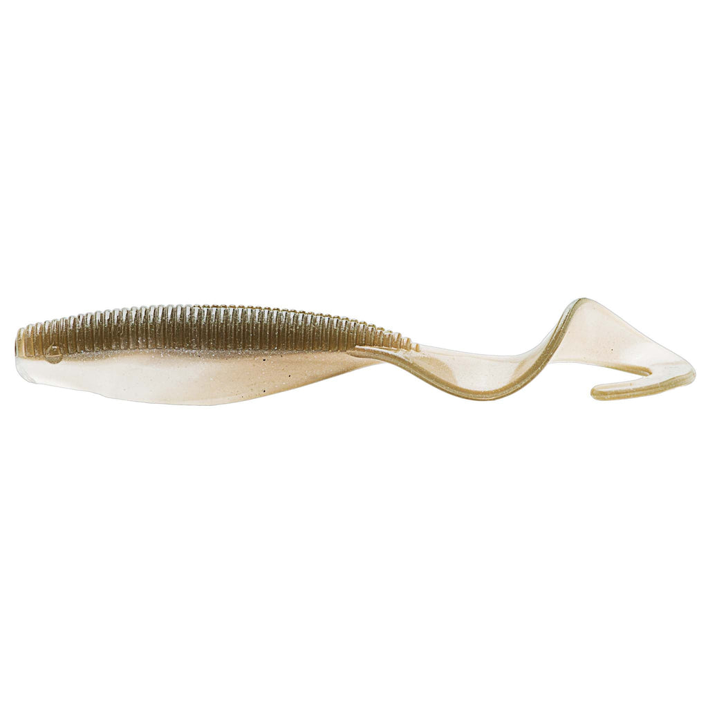 Scented curly tail fishing lure, translucent gold-beige body with curled tail