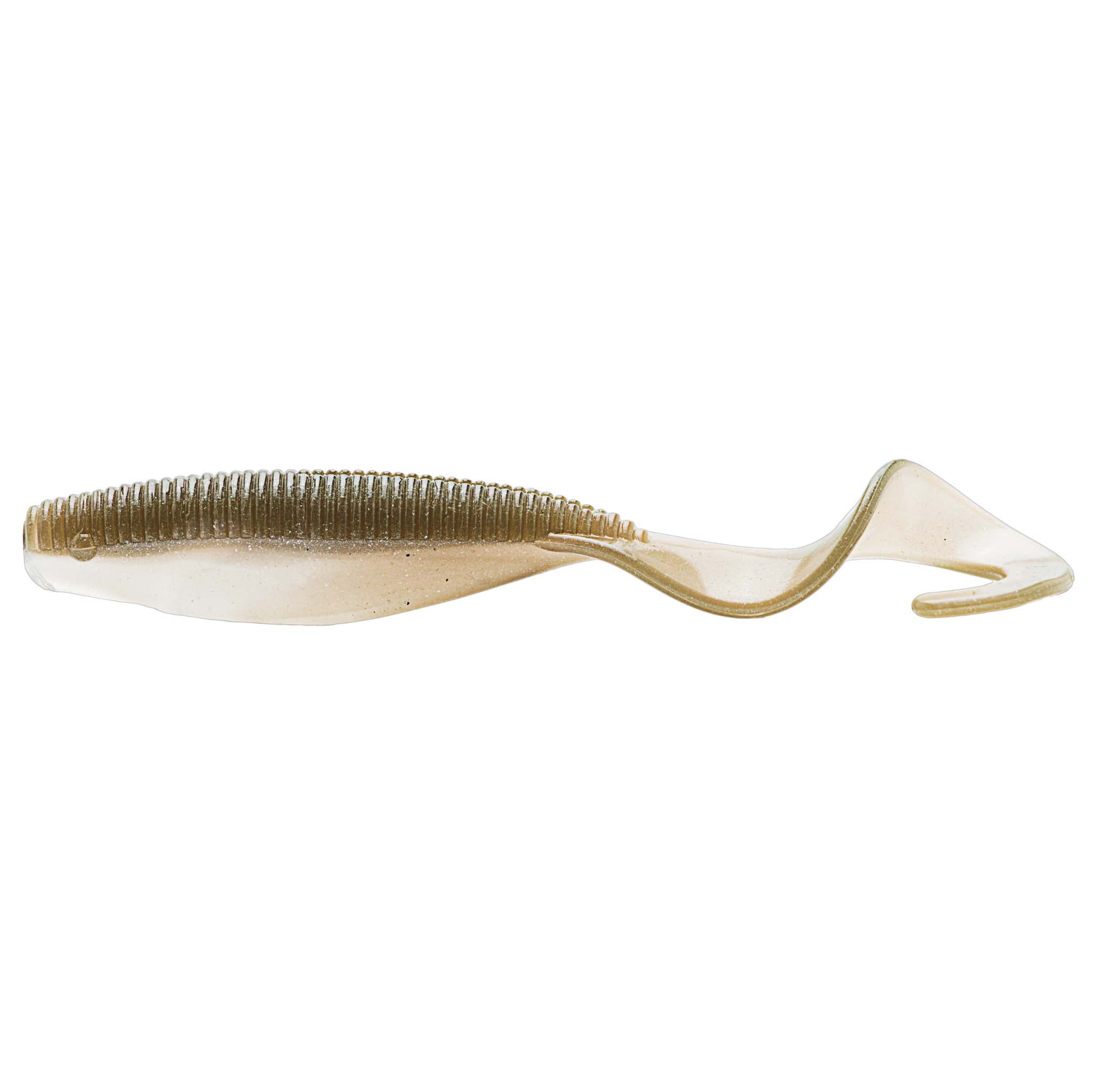 Scented curly tail fishing lure, translucent gold-beige body with curled tail