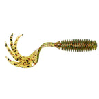 Fishing grub lure in cream with green and red speckles, ribbed grub body