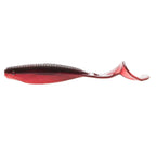 Curly tail soft fishing lure in red with silver back, speckled body