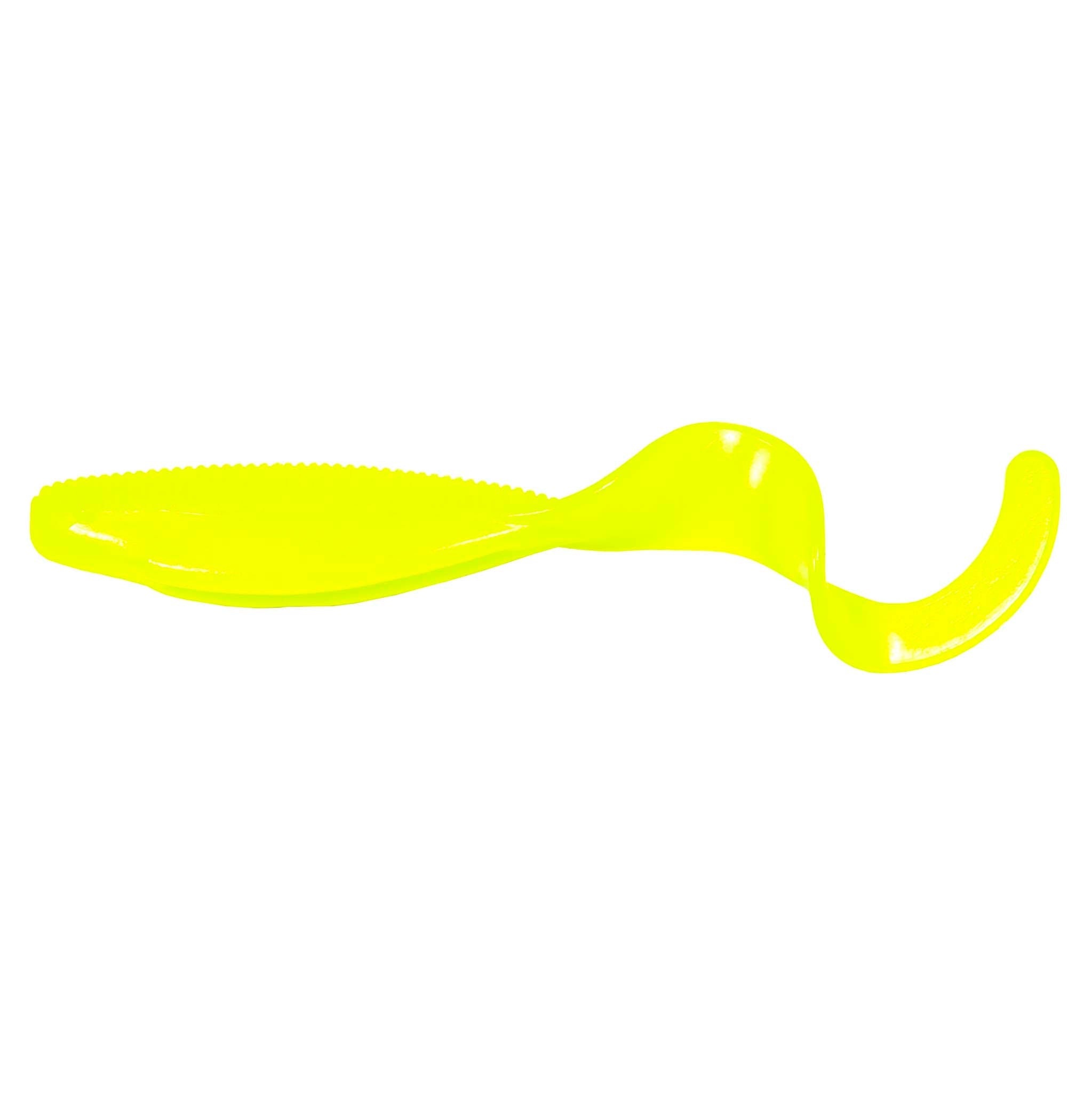 Curly tail soft plastic lure in bright neon yellow