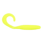 Bright chartreuse curly tail soft plastic fishing lure with rounded bend at the head