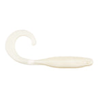 Pearl white curly tail soft plastic fishing lure with subtle translucent sheen