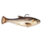 Shadtron LT fish-shaped fishing lure with tan-white belly, brown back, and rear hook