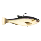 Shadtron LT fish-shaped fishing lure with pale belly, purple-black back, and rear hook