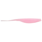 Pink translucent fishing lure with slender paddle body and flat tail