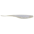 Pearl translucent fishing lure with silver sheen and slender paddle tail