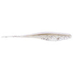 Translucent white soft plastic fishing lure with faint graphic line patterns