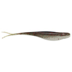 Gray soft plastic fishing lure with red speckles and long forked tail