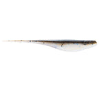 Silver-blue soft plastic fishing lure with speckled back and translucent belly
