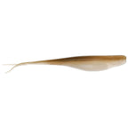 Tan translucent soft plastic fishing lure with slender profile and small tail