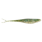 Light green chartreuse soft plastic fishing lure with gold glitter and speckled details
