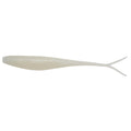 Translucent fishing lure in pale pearl/gray with forked tail fins