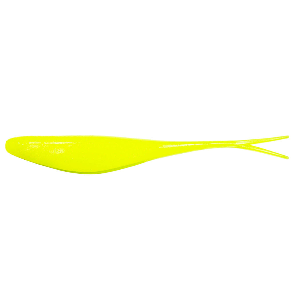 Bright chartreuse fishing lure with forked tail fins