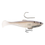 White shad fishing lure with black dot eyes, treble hook and diving lip