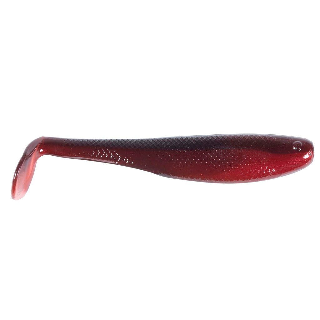SwimmerZ soft plastic swimbait lure in dark red with speckled texture and curved tail