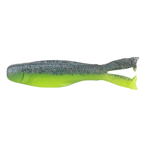 Fishing lure in neon lime green with glitter speckles and split tail fin