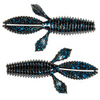 Blue glitter speckled ribbed soft plastic worm baits with fin-like tail, two pieces