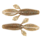 Tan-gold glitter speckled ribbed soft plastic worm baits with fin-like tail, two pieces