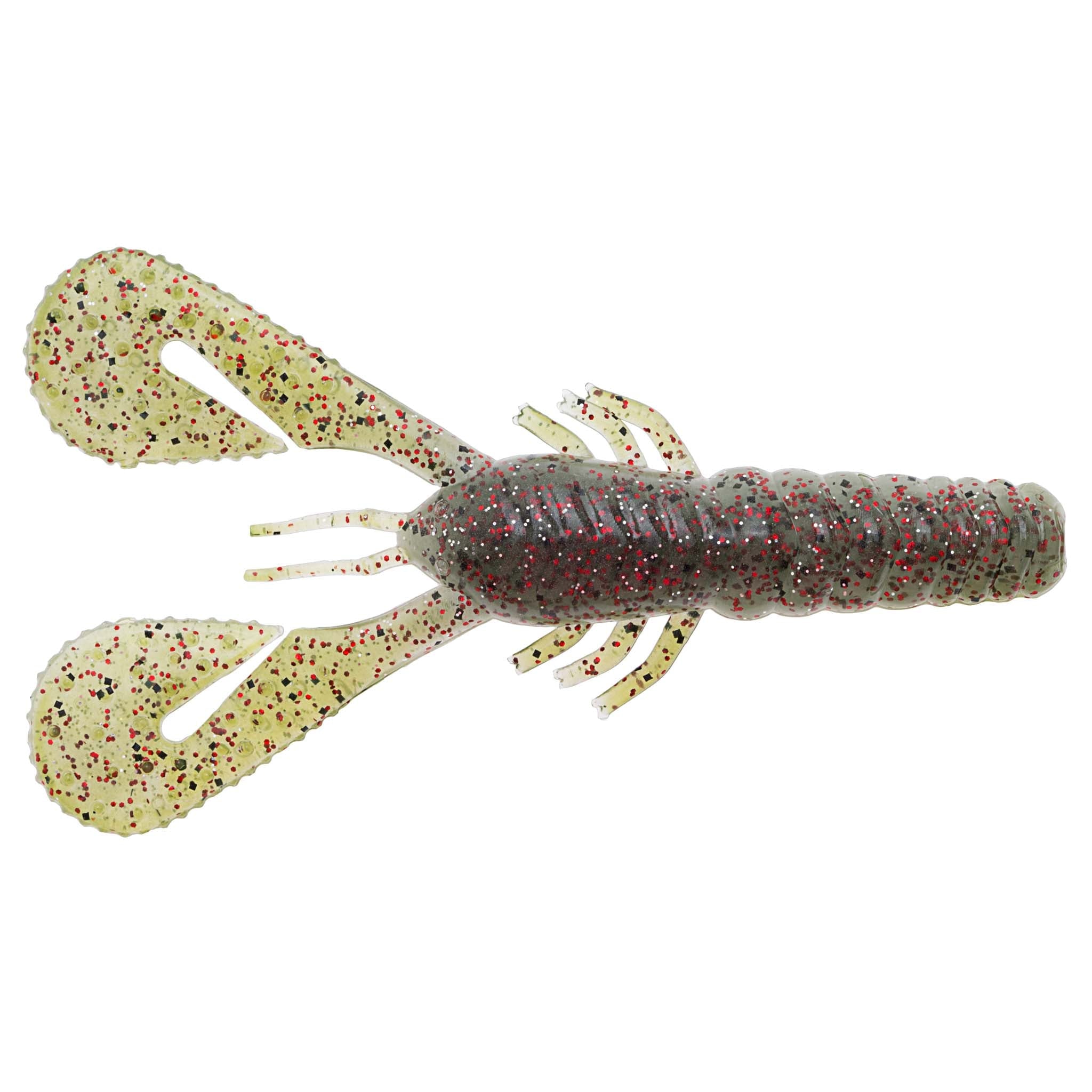 Turbo CrawZ soft plastic craw bait, dark gray body with gold-speckled and red-speckled claws