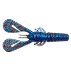 Turbo CrawZ soft plastic craw bait, bright blue glitter body with wide spade claws