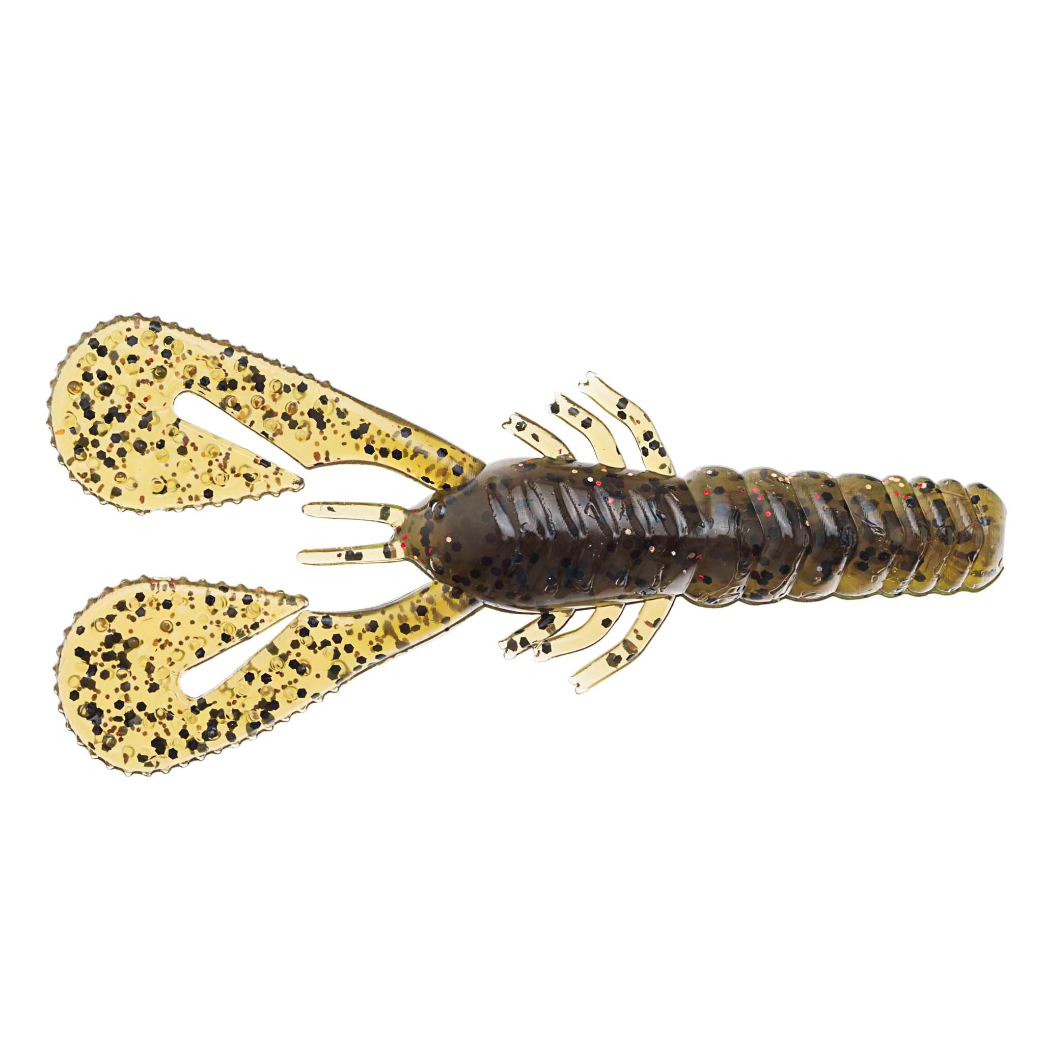 Turbo CrawZ soft plastic craw bait, dark body with gold glitter spade claws