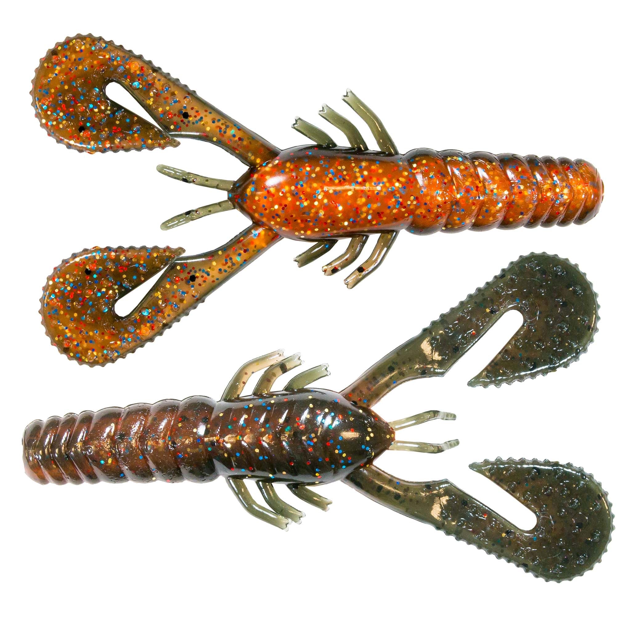 Turbo CrawZ soft plastic craw bait, orange glitter body with twin spade claws