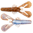 Speckled orange-brown soft plastic craw lure with claws and curled tail
