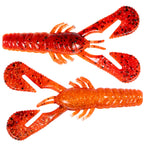 Red speckled soft plastic craw lure with articulated claws and ribbed body