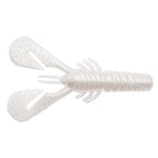 White translucent soft plastic craw lure with flared claws and ribbed tail