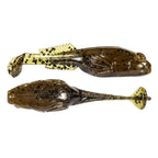 Brown and gold speckled soft plastic fishing lure with ribbed tail
