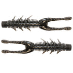 Ribbed soft plastic swimbait with split tail claws, dark gray/black