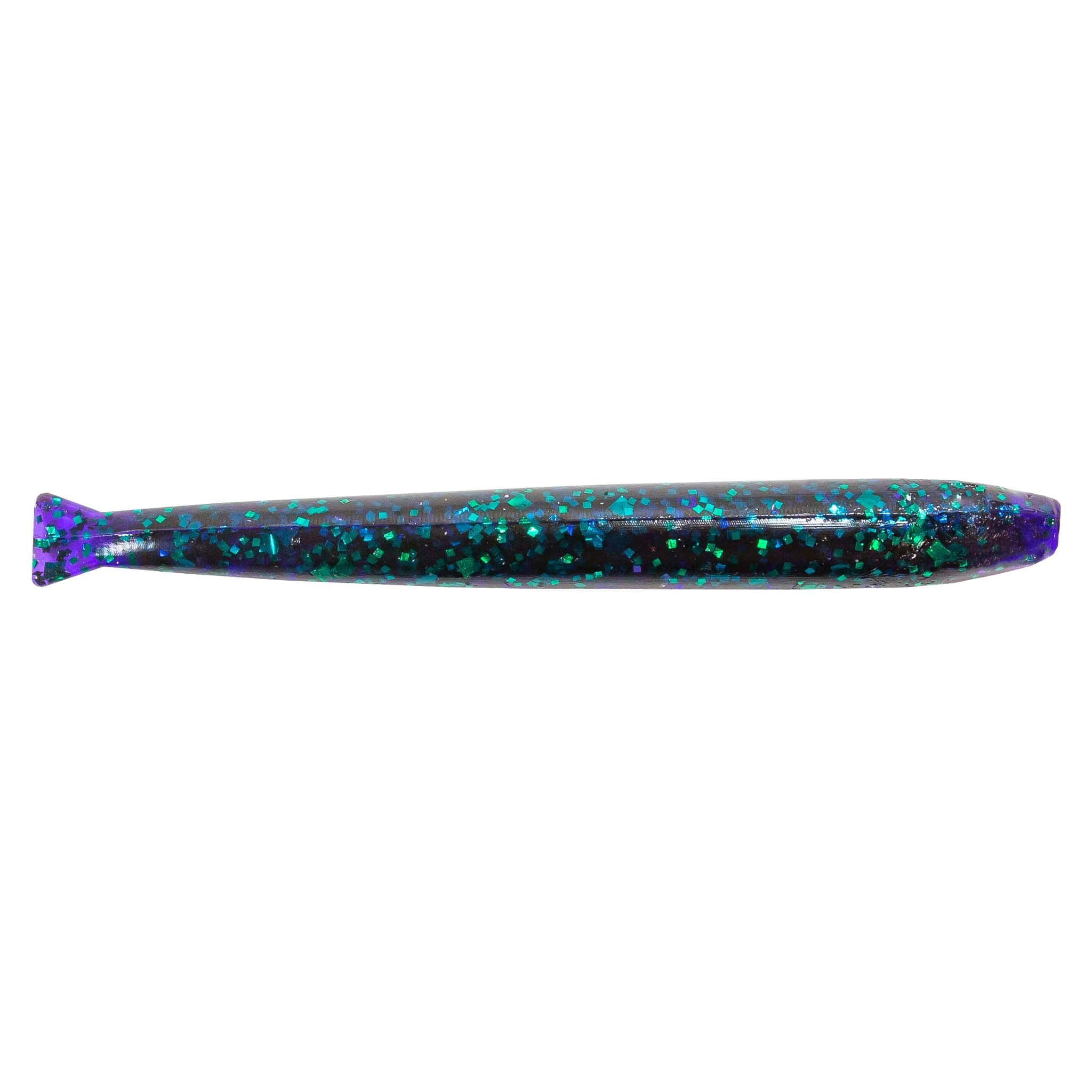 MinnowZ fishing lure, deep blue-purple with turquoise glitter and purple tail