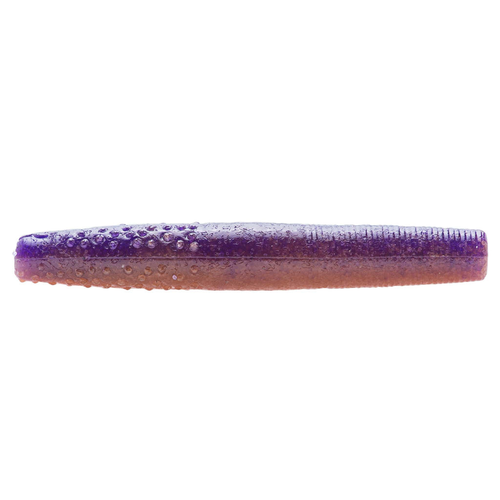Purple soft plastic fishing bait with darker specks and fine shimmer