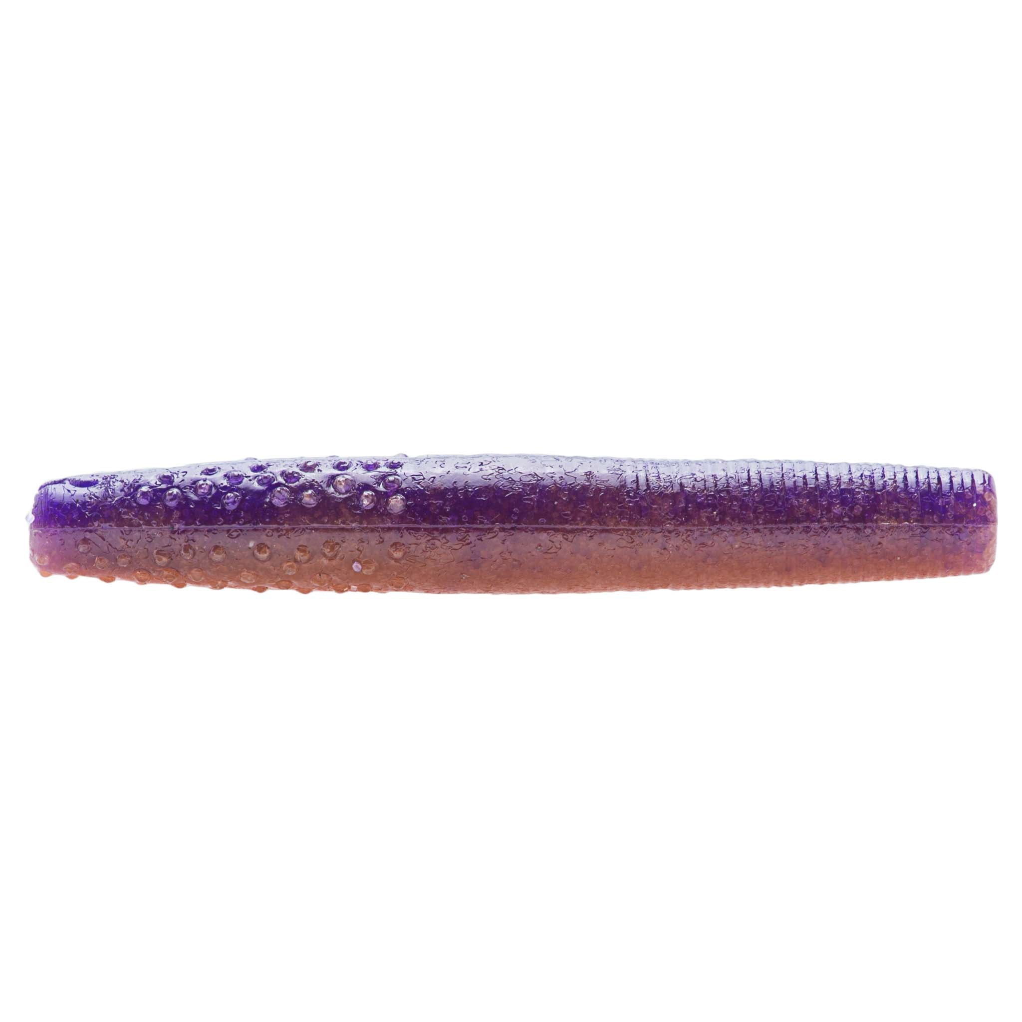 Purple soft plastic fishing bait with darker specks and fine shimmer