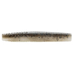 Light gray soft plastic fishing bait with black speckles and faint shimmer