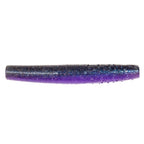 Purple-blue soft plastic fishing lure with glitter speckles, ribbed body