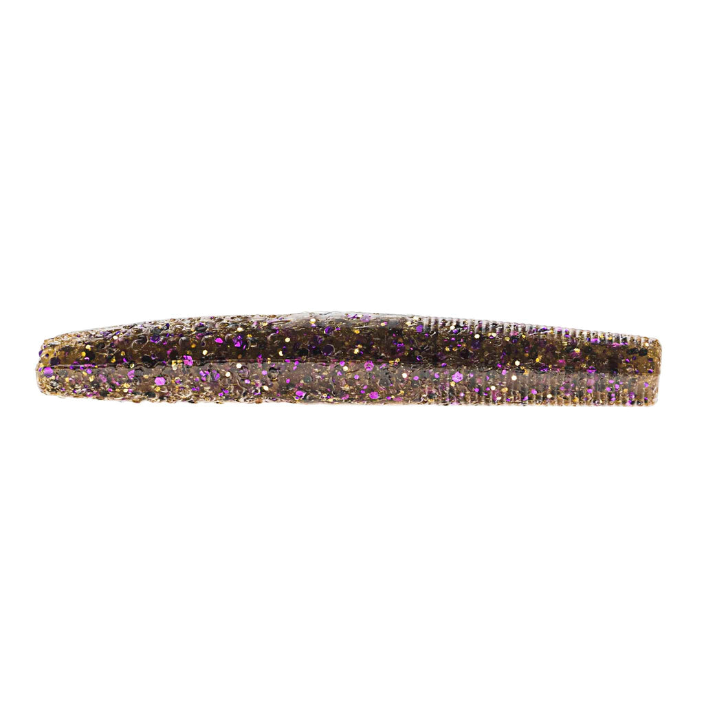 Dark purple soft plastic fishing lure with dense glitter and small shiny specks