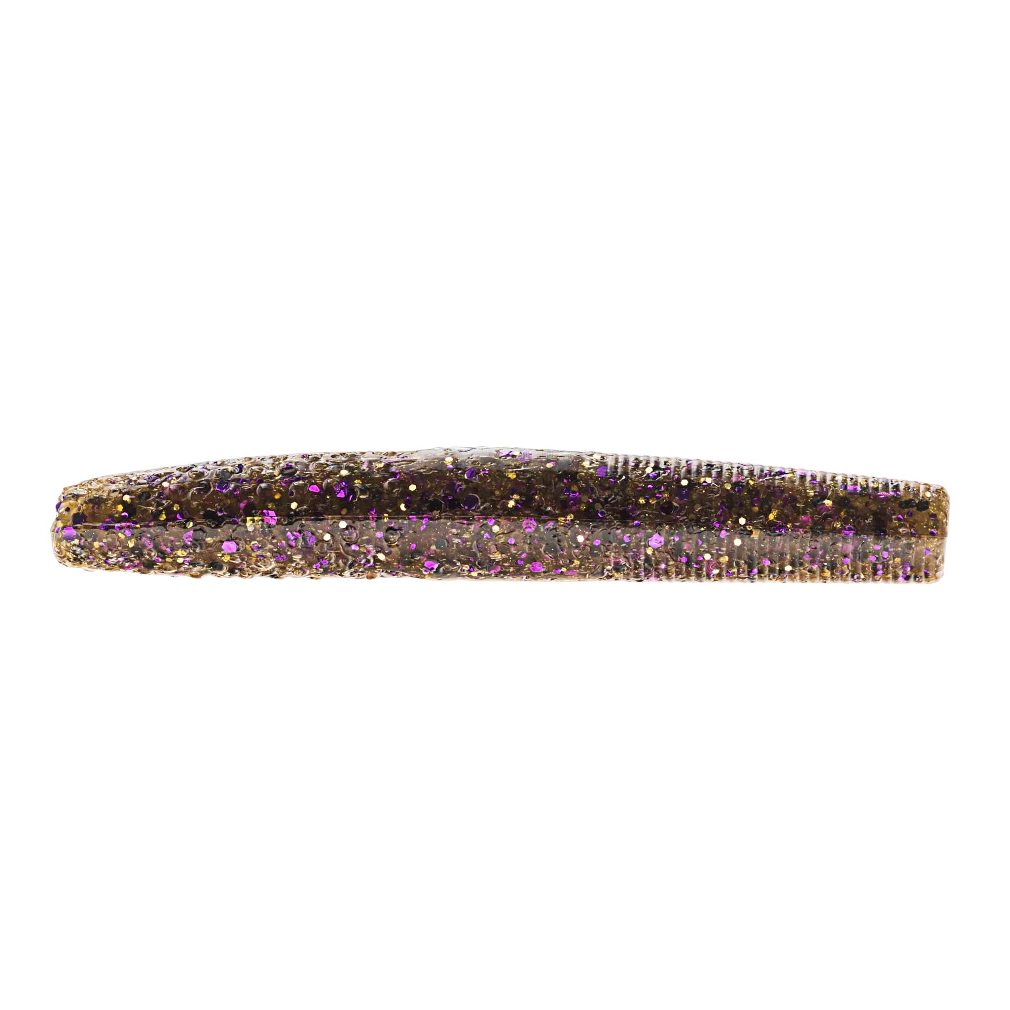 Dark purple soft plastic fishing lure with dense glitter and small shiny specks