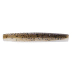 Clear-tinted soft plastic fishing lure with dark speckles and subtle glitter