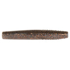 Brown soft plastic fishing lure with orange and gold glitter speckles