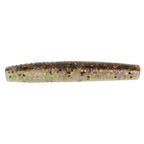 Olive/green soft plastic fishing lure with gold and black glitter speckles
