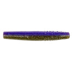Purple soft plastic fishing lure with dark olive-brown glitter on the back