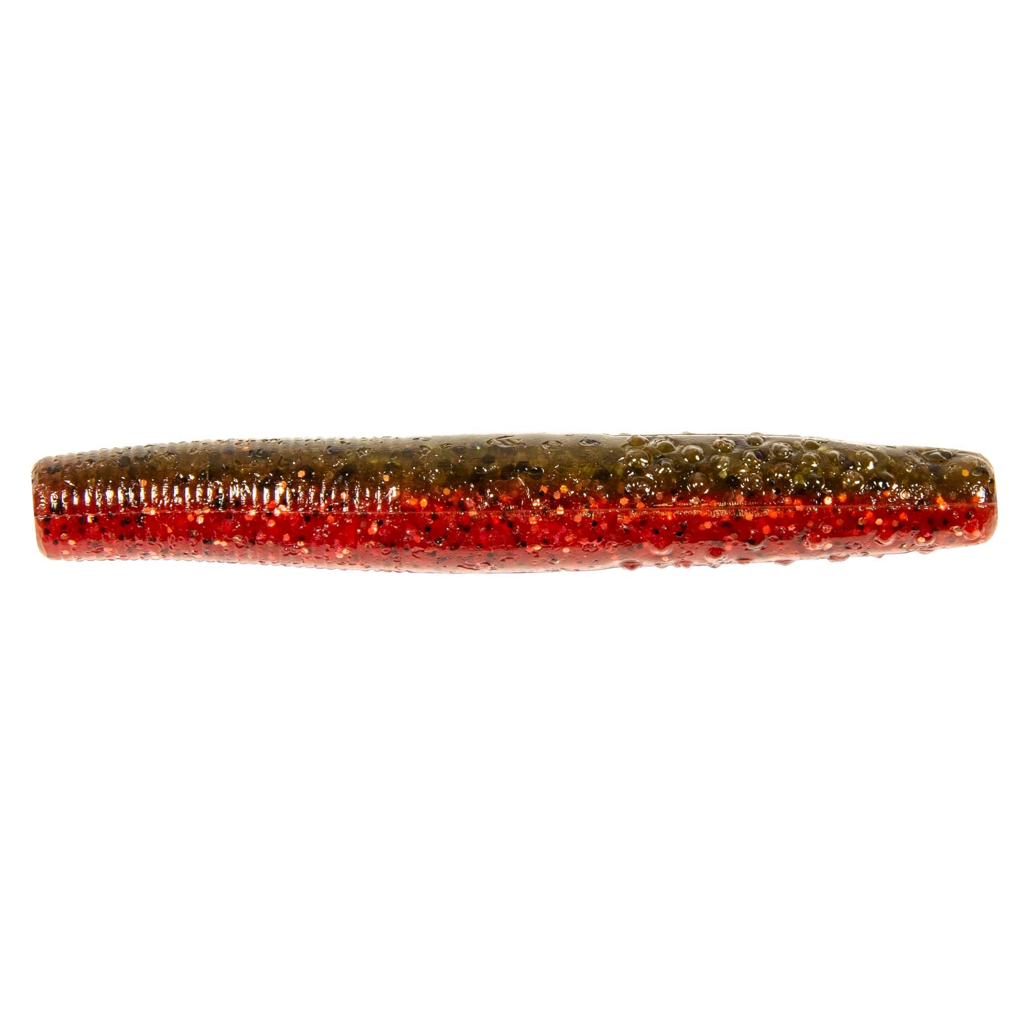 Finesse TRD soft plastic fishing lure, dark brown top with red glitter underside