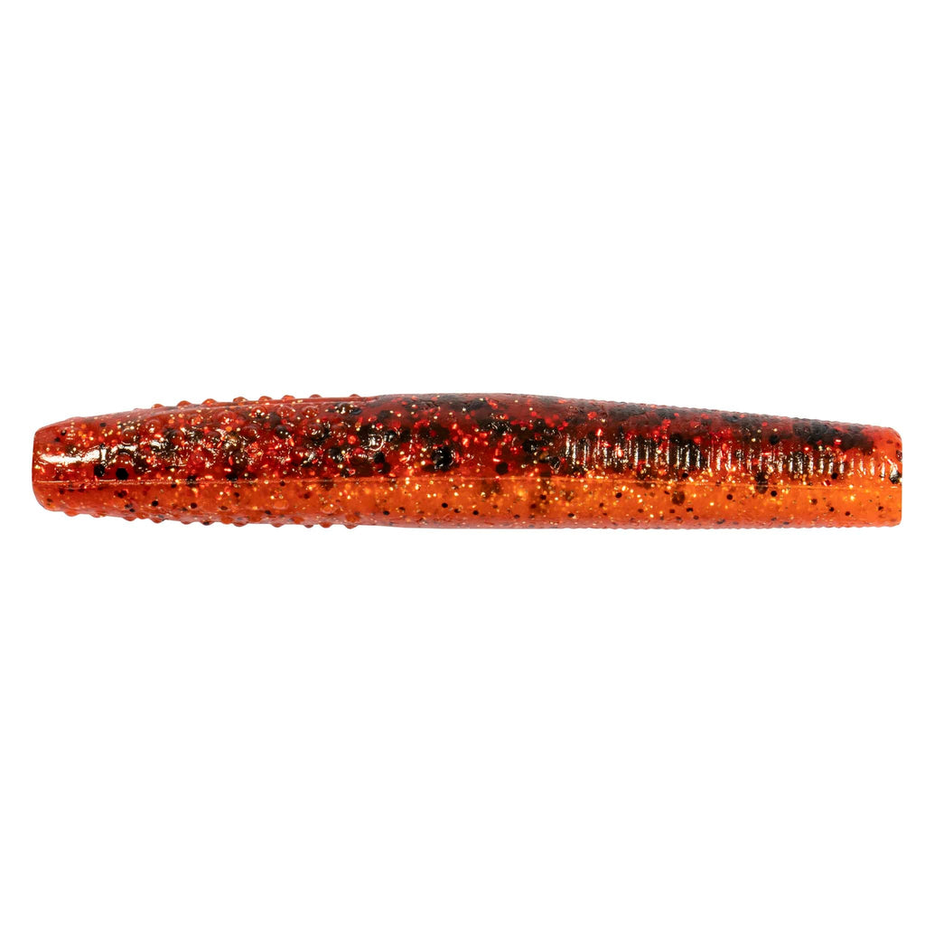 Finesse TRD soft plastic fishing lure, orange-red with dark speckled glitter