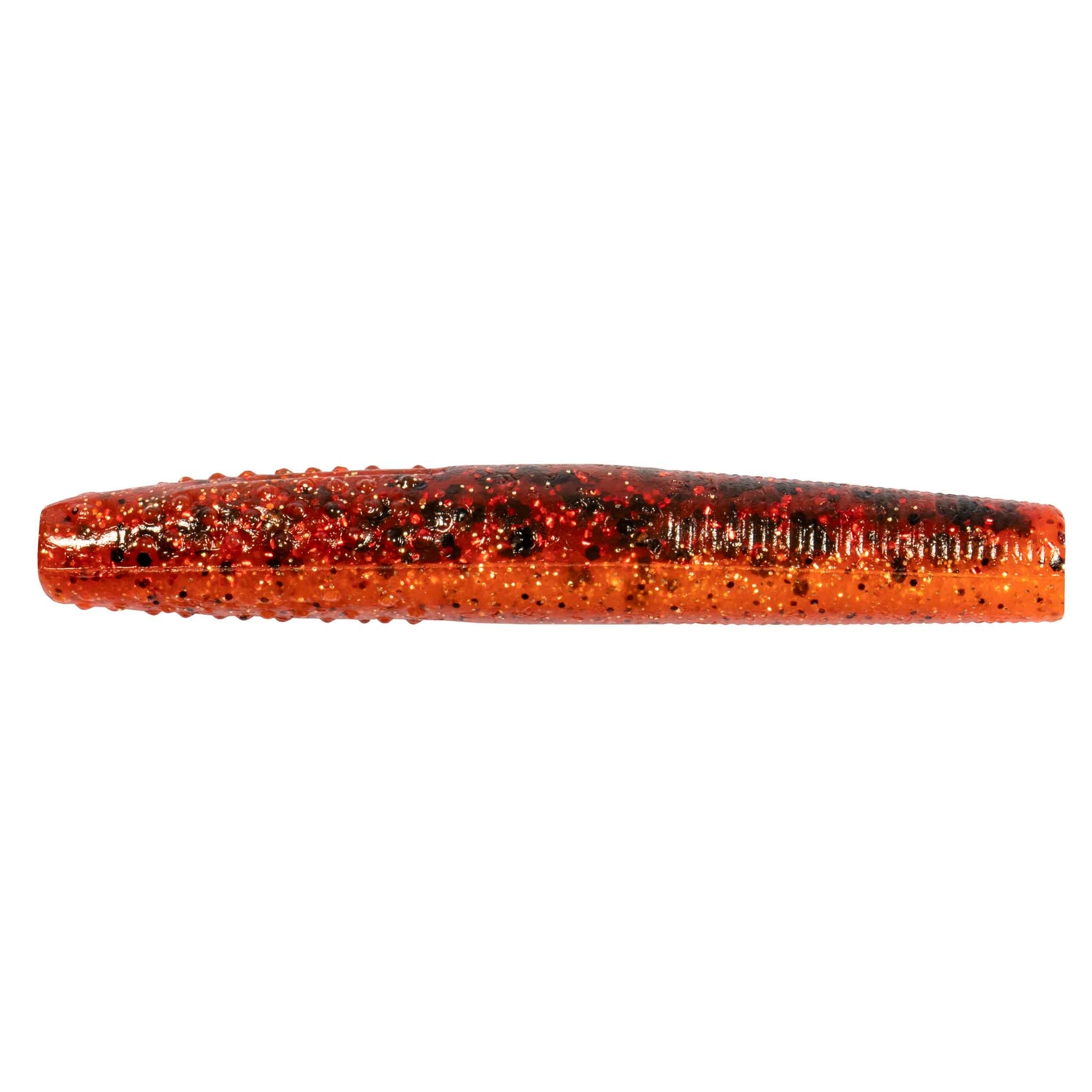 Finesse TRD soft plastic fishing lure, orange-red with dark speckled glitter