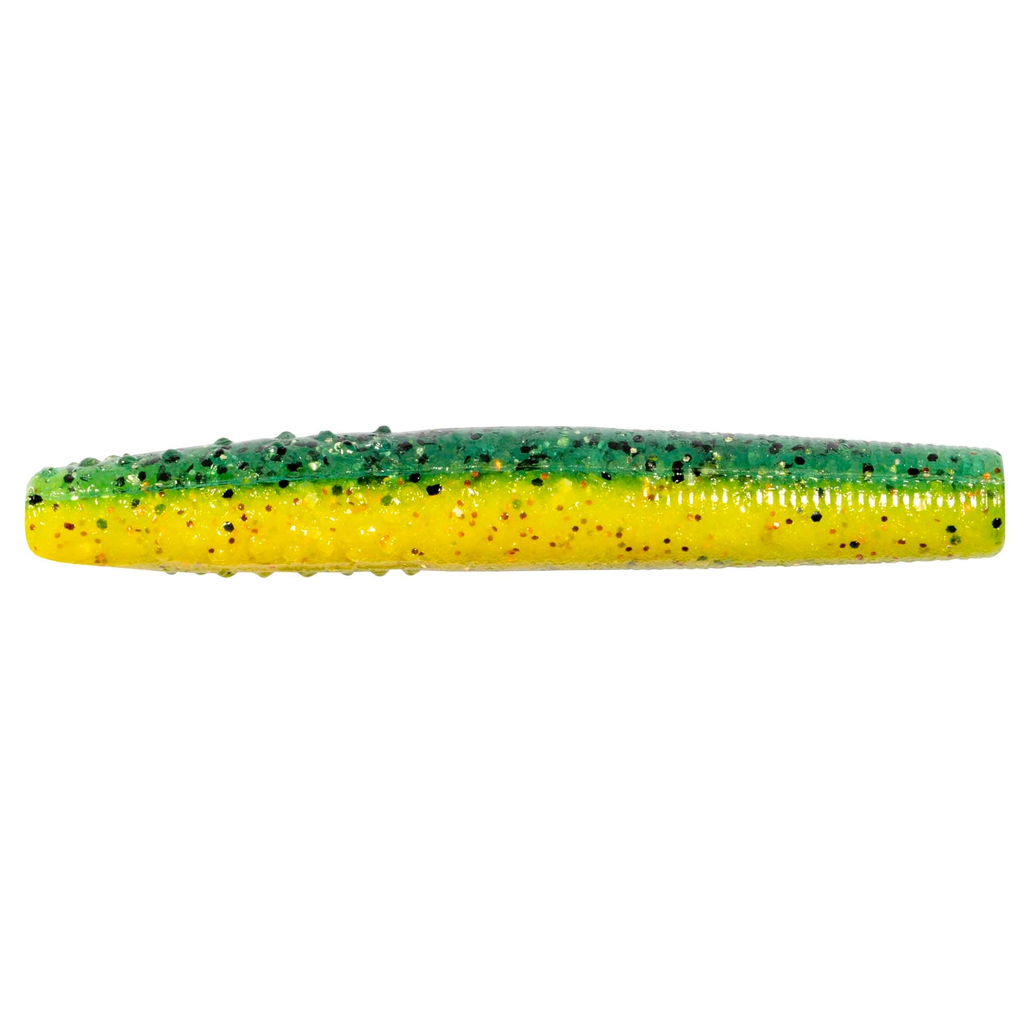 Finesse TRD soft plastic fishing lure, green top with yellow chartreuse body