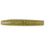 Olive green soft plastic fishing bait with dark speckle and subtle glitter