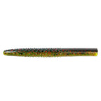 Red speckled soft plastic fishing lure with green undertone, straight worm profile